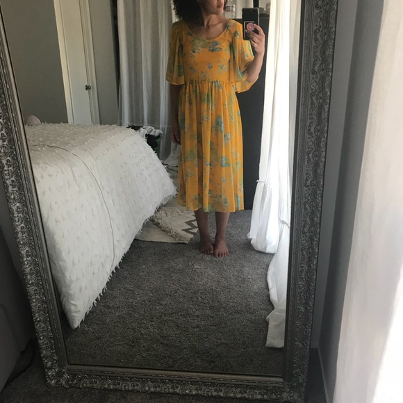 Yellow floral dress midi - Picture 4 of 4